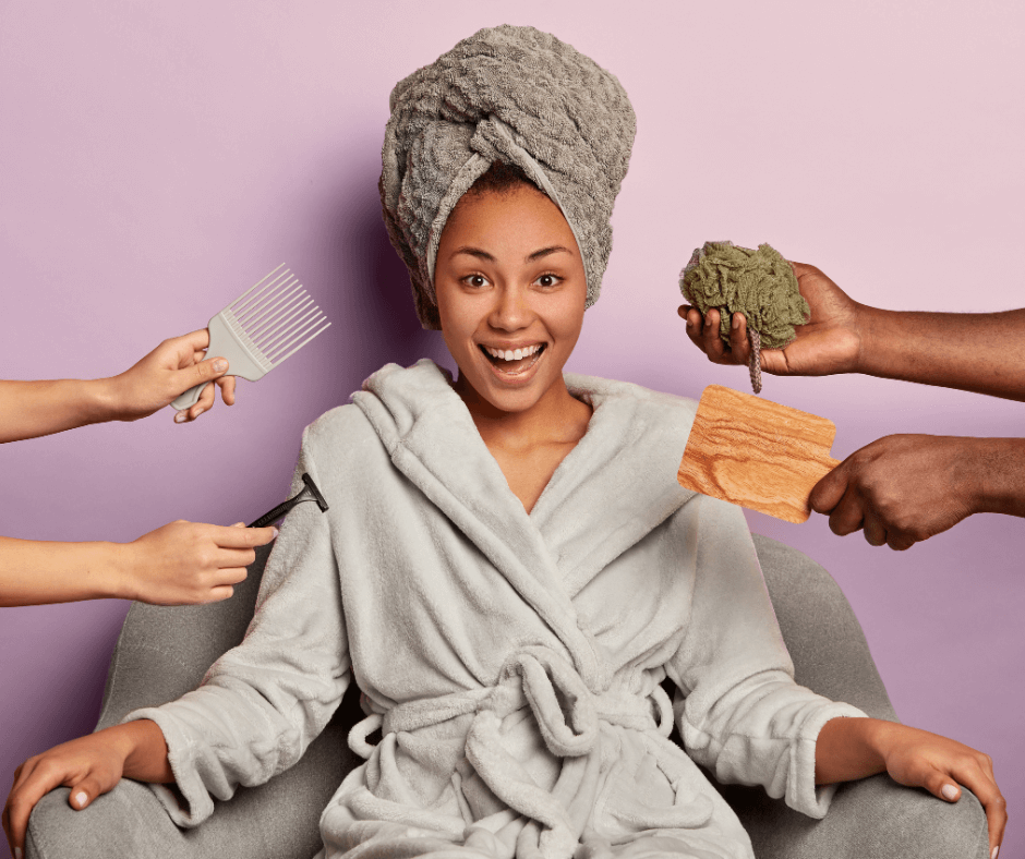 young woman enjoys beauty spa home siting bathrobe