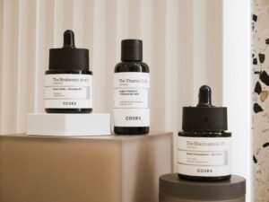 Korean skincare serums on display