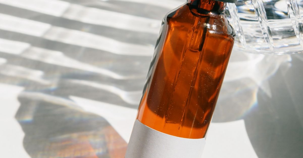 Retinol serum in an amber dropper bottle