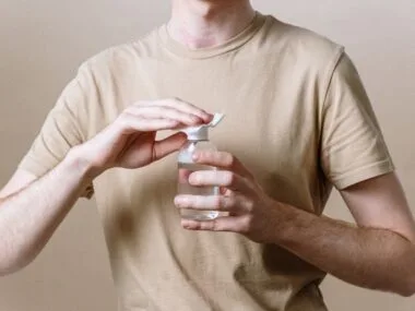 Micellar water and cotton pad for gentle no-rinse makeup removal