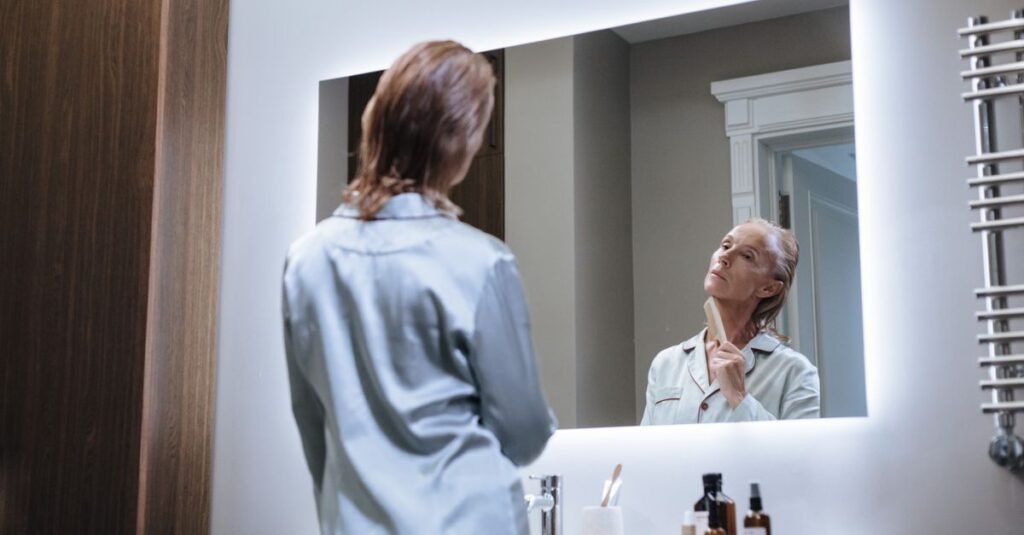 Backlit bathroom mirror evening routine