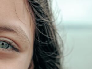 Close-up of a woman&rsquo;s eye area with natural skin