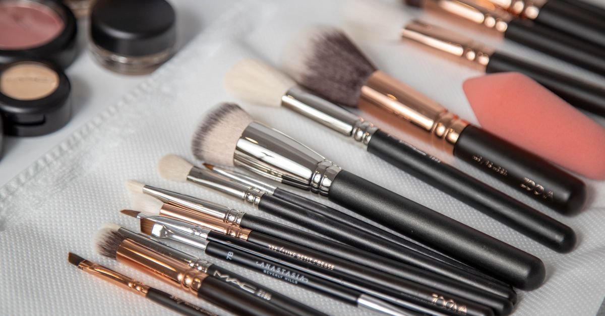 Makeup brushes laid out to dry