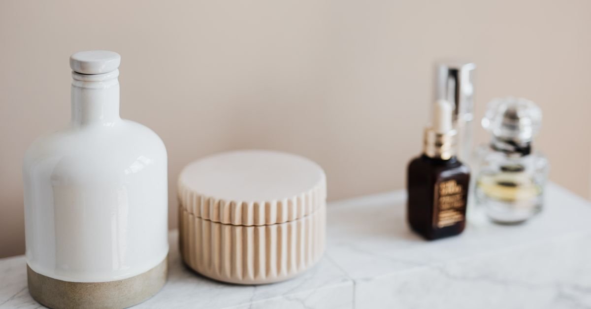 Minimal skincare products arranged on a counter